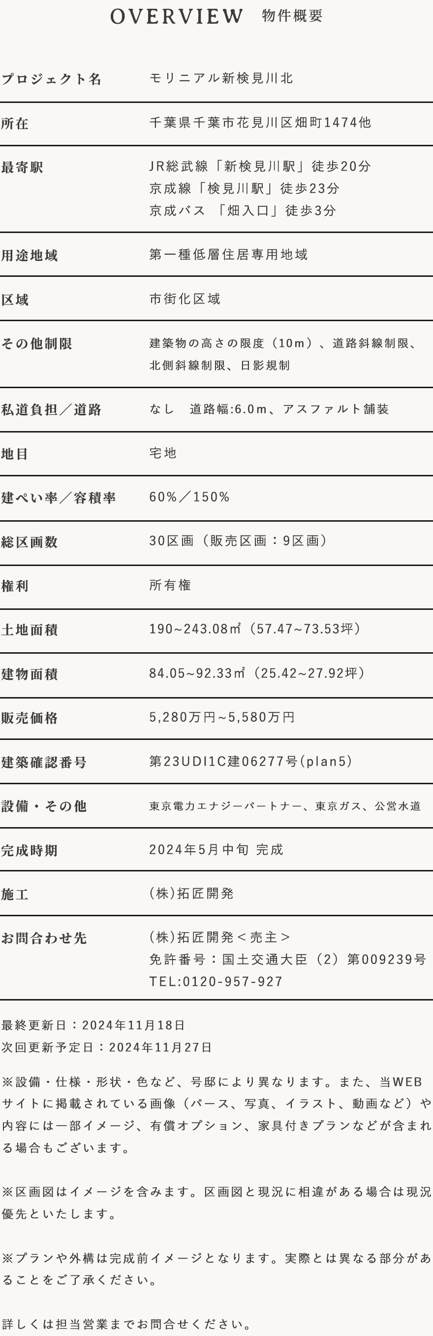 新築平屋 モリニアル新検見川北 千葉県千葉市花見川区の新築一戸建て・分譲住宅　物件概要 2